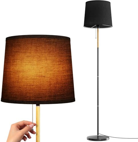 TLGREEN Stehlampe Leinen Lampenschirm, E27 Lampensockel, Max. 60W, Wohnzimmer Standleuchte, Stoffschirm Design, 170cm Höhe für Wohnzimmer, Schlafzimmer, Arbeitszimmer, Büro, Ohne Leuchtmittel