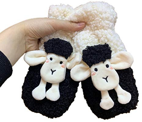 Watreketal Handschuhe,Damen Winterhandschuhe aus Kunstfleece mit 3D-Cartoon-Schaf-Tierfell-Plüschfutter, thermische, winddichte Fäustlinge, Handwärmer mit Schnur