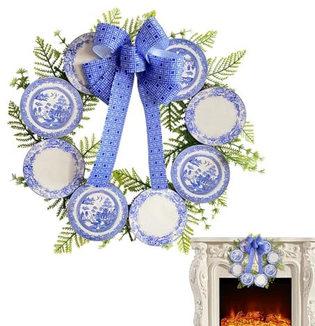 Corona Di Natale Artificiale Blu - Corona Di Natale Di Salice Blu, Corona Artificiale Di Salice Blu | Decorazione Della Porta Di Salice Blu, Decorazione Della Corona Di Salice Blu Arte Della Parete