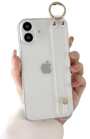 siduater Hand Strap Holder Case for 6.1“ iPhone 16 with Kickstand, Wrist Strap Band Soft Clear Shockproof Protective Cover, Adjustable Handle Grip Loop for iPhone 16 6.1 Inch, Crystal Clear