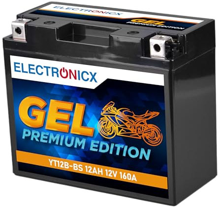 Electronicx YT12B-BS GEL Motorradbatterie 12V 12Ah 160A/EN – Wartungsfrei, Doppelte Lebensdauer, Hohe Startleistung – Auslaufsicher, Rüttelfest, Sofort Einsatzbereit