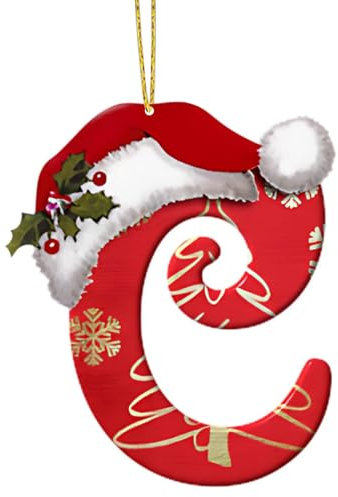 26 Letter Christmas Decorations, Personalized DIY Hat Letter Pendant for Tree, Xmas Alphabet Hanging Ornaments for Party Gifts (C)