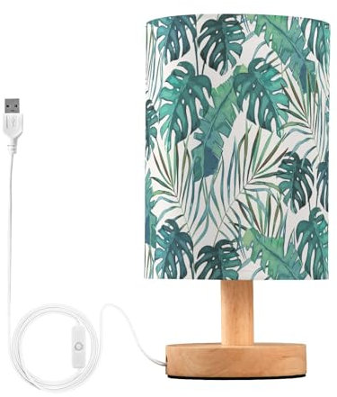 Mnsruu Lampe de chevet exotique tropicale feuilles de palmier lampes de chevet LED lampe de bureau abat-jour en tissu petite lampe pour chambre à coucher salon (ampoule incluse)
