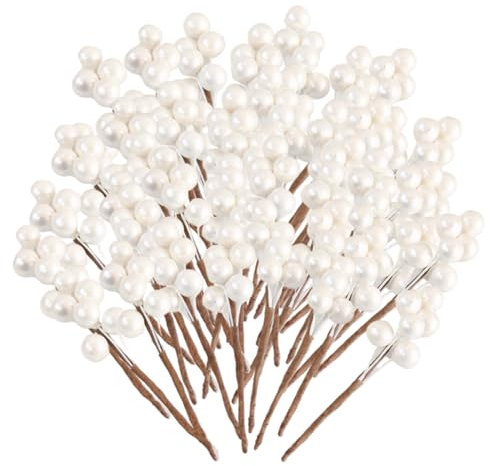 60pcs gambi di bacche di agrifoglio bianco, simulazione da 3,9 pollici di bacche bianche ghirlanda steli di bacche flessibili berri di Natale fai -da -te frutti bianchi di bacche bianche per il