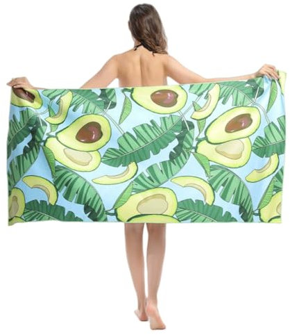 CAIRF XXL 80x160cm Grüne Avocado Muster Mikrofaser Strandtuch,Lustige Obst Motiv Strand Handtücher,Schnelltrocknendes Badetuch für Pool Strand Schwimmen Sauna Fitness Reisen Sport Yoga