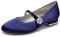 Womens Round Toe Bridal Flat Pumps Strappy Ballet Ballerinas Satin Rhinestones Wedding Dress Shoes,Navy,4 UK