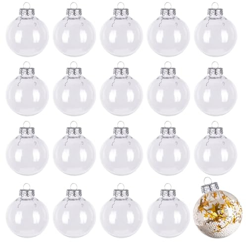 FALSKT 20 Stück Weihnachten Acrylkugeln 6cm Transparent Groß Christbaumkugeln Weihnachten Deko Befüllen Kugel für Weihnachtsbaum Geschenke Hochzeit Party
