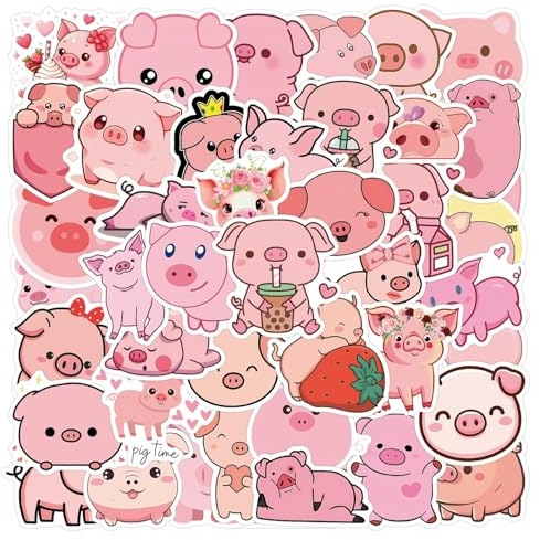 LYunMu Schweine Aufkleber 50 Stücke Niedlich Deko für Auto Laptop Skateboard Fahrrad Moped Motorrad Fahrrad Computer,Geeignet für Erwachsene Pig ästhetisch Sticker Set