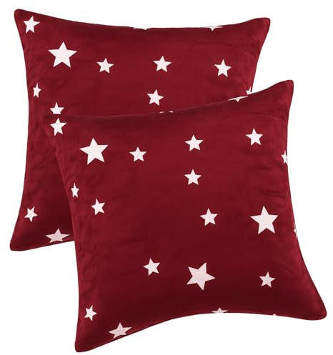 BaSaTex Winter Plüsch Kissenbezug, 2er Pack, 80x80 cm, Bordeaux | Kuschelig Weich, Öko_Tex, Nicky Cashmere-Touch, Reißverschluss