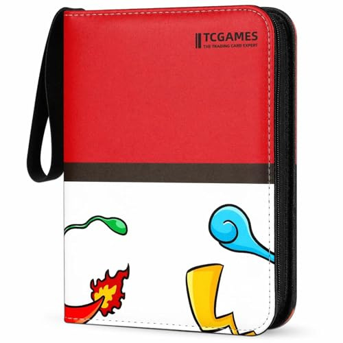 Sammelkarten Album für Kinder, 4-Pocket Kartenordner mit Reißverschluss, 440 Taschen / 55 Seiten, tragbares Karten Sammelalbum für Trading Cards, Spielkarten und Sammelkarten, Rot