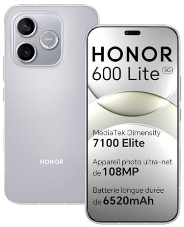 HONOR 600 Lite 5G Smartphone, Écran AMOLED 6.6 120Hz, Appareil Photo AI 108MP, Batterie 6520mAh, 8+256GB, Résistant à l’Eau IP66, Téléphone Portable Débloqué (Velvet Grey, 256, GB, Go, 8)