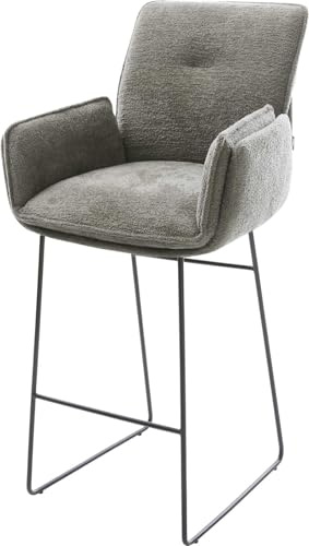 DELIFE Barstuhl NELA-Flex Kufengestell Metall Schwarz Bouclé Soft Schlamm