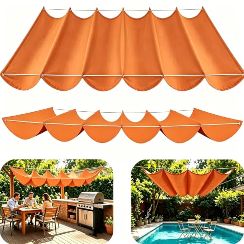 Tenda da sole a onda, retrattile, a onda, regolabile, protezione solare, pergola, realizzata su misura, per giardino, esterni, arancione, 150 x 300 cm