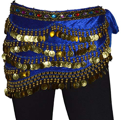 Tanzbekleidung & Accessories Bauchtanz Münzgürtel Samt Hüfttuch Belly Dance Bauchtanzgürtel Karneval Münzen (Blau)