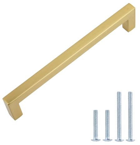 Amazon Basics Tirador de armario, 14 cm de longitud (12,7 cm centro del agujero), AB3702-GC-10, Champán Dorado