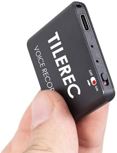 64GB TileREC- Il Più Sottile Registratore Audio con 1145 Ore Capacita - Mini Registratore con Attivazione Vocale- 30 ore Batteria - USB C - File mp3 - Custodia Metallica
