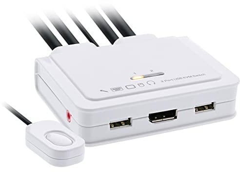 InLine 63615I KVM Switch, 2-fach, USB-C + DisplayPort zu DisplayPort 1.2, 4K, mit Audio, integr. Kabel
