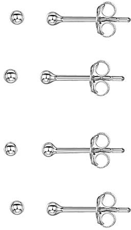 Amberta Klein Ohrstecker aus Echt 925 Sterling Silber 2 mm - Zwei Paar Mini Ohrringe für Damen - 4er Satz Ohrringe Brilliant