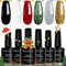 MAYCHAO Christmas Gel Nail Polish Set, Red Glitter Green Silvery Gold Black White Soak-Off UV/LED Gel Nail Polish Set for Winter 6PCS Nail Varnish Set Manicure DIY