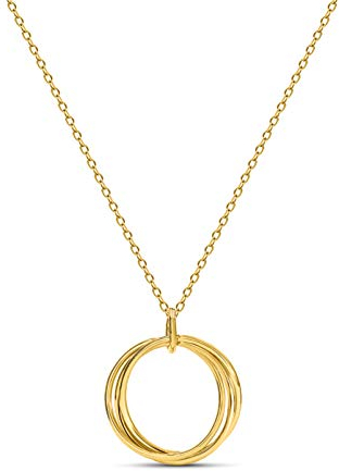 MIORE Schmuck Damen Halskette mit Kettenanhänger Ring Kreisen Kette aus Gelbgold 14 Karat / 585 Gold, Länge Einstellbar 42-45cm