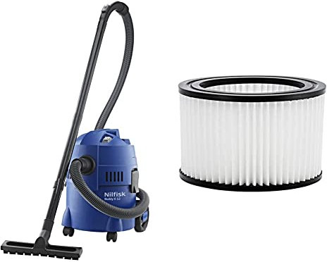 Nilfisk Buddy II 12 EU Mit Kabel Nass-/Trockensauger, 12 Liter Fassungsvermögen, 1200 W Eingangsleistung (blau) & 81943047 PET-Filterelement für Nass-/Trockensauger Buddy II, blau, einheitsgröße