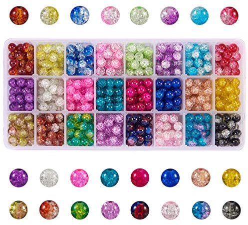 BEEFLYING Perles de Verre Craquelées 8mm - Poney de Couleur Mélangée en Vrac pour Bracelet, Collier et Accessoires de Fabrication de Bijoux