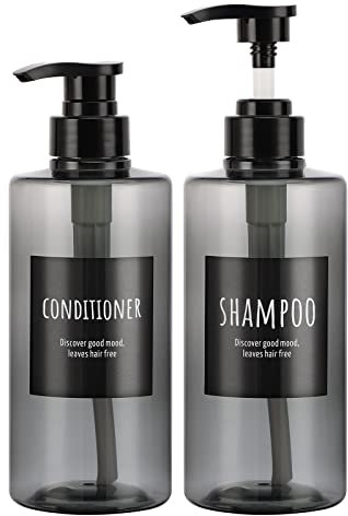 Segbeauty 2 Stück Leere Shampoo-Flaschen, 500ml Grau Seifenspender mit Etiketten, 16.9oz Nachfüllbare Shampoo-Dusch-Pumpflaschen, 500ml Leerer Plastikpresse Conditioner Lotionsspender