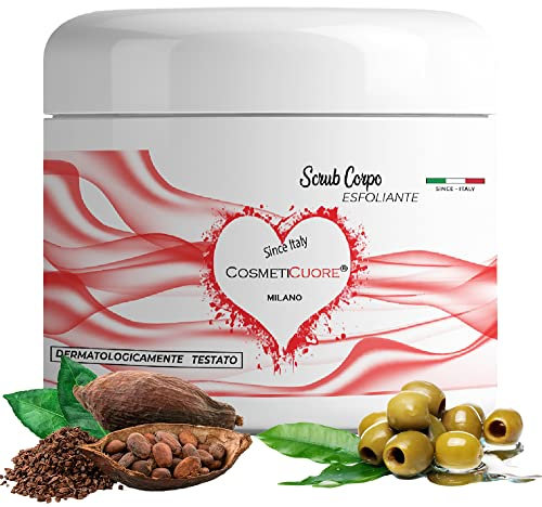 COSMETICUORE Scrub Corpo e Viso Donna Drenante - Esfoliante Piedi - Riduce Brufoli - Crema Corpo Profumata Fragola Idratante - Uomo e Donna - Body Scrub Naturale Pelle Secca - Made in Italy Vegano