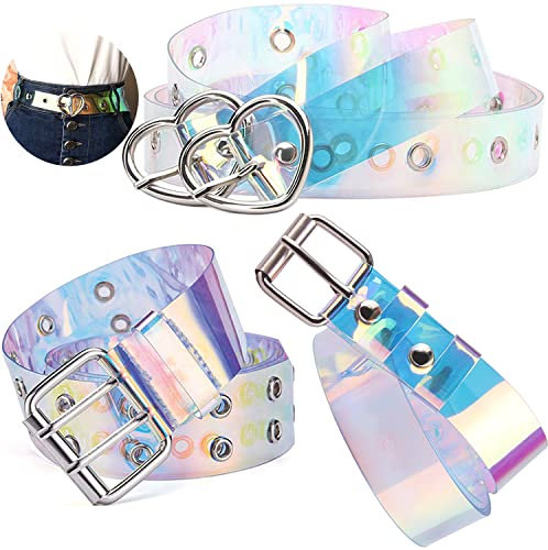 saijer Transparenter Gürtel,3 PCS Mode Gürtel Doppelter Ösengürtel Punk Gürtel Jeans Gürtel Rock Gürtel Cosplay Gürtel PVC Breite Gelee Taille Gürtel Mit Schicke Schnalle für Frauen Teenager Mädchen