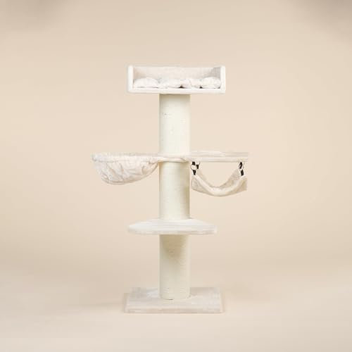Arbres à Chat RHRQuality pour Grands Chats - Royalty Crown Plus - 158 cm de Haut - avec poteaux en sisal Extra épais de 20 cm - Crème