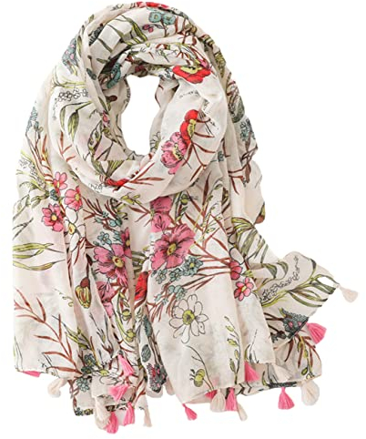FAIRYGATE Damen Schal Halstuch Viskosetuch für Frühlings Sommer Stola Tuch mit Blumen Design Accessoires for Women Scarf Tücher und Schals als Geschenk für Frauen/Freundin 16229