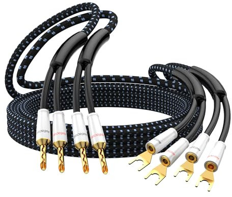 Tertullus 1 Paar High-End Lautspecherkabel OFC Versilbert mit bananenstecker HiFi Lautspecher-Kabel für Heimkino, Verstärker, Lautsprecher,HiFi System (bananenstecker zum kabelschuhe 3m)