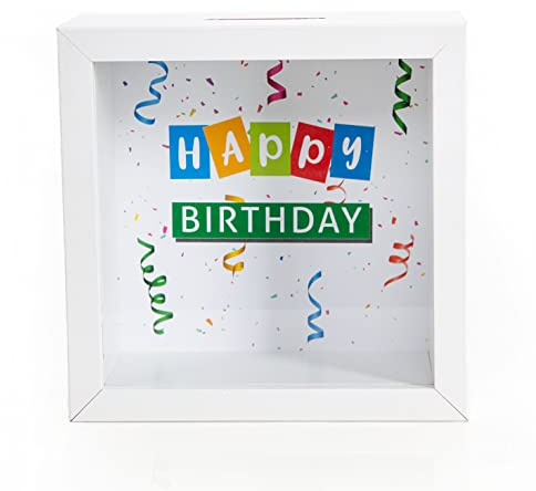 Logbuch-Verlag Spardose Happy Birthday weiß bunt Sparbüchse zum Geburtstag Geldgeschenk Verpackung Geburtstagsgeschenk 14 x 14 cm