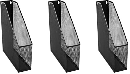 OSCO Wiremesh Magazine Rack, High-Density Steel Wire Mesh Desk File & Magazine Holder with Rubber Feet, Single Section Organiser for Files, Cookery Books, Office Storage, 3 Pack, Black