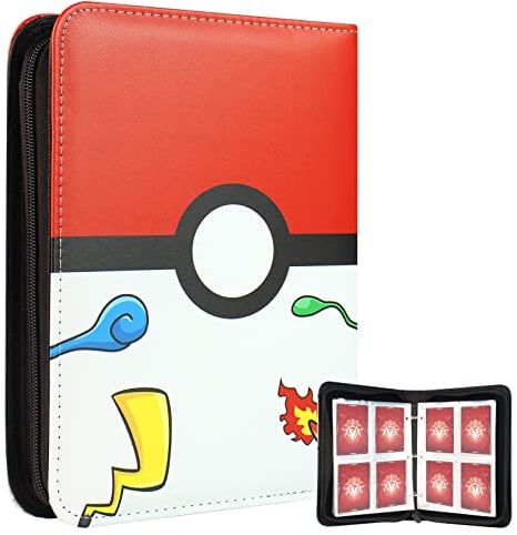 Trading Card Binder with Game Collection - 400 Pockets Cards Waterproof Zipper Binder Collect Holder Album Cards with 50 Removable Page Sleeves Binder Book Folder Storage (Red and White)