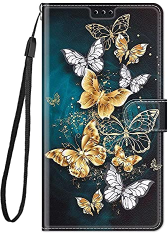 Guxira Leder Handyhülle für Xiaomi Redmi Note 12 4G, Muster Motiv Hülle Lederhülle Klappbar Schutzhülle 360 Grad Stoßfest Cover mit Kartenfachr Klapphülle Flip Case - Schmetterling