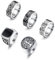 Kakonia 5Pcs Edelstahl Ringe für Männer Griechisch Signet Daumen Silber Retro Carving Celtic Band Ringe Vintage Biker Band Ringe Set 60 (19.1)