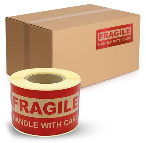 MD Labels KRAFT etiketten auf rolle 100x50mm – 200 Labels- Fragile- Handle with Care- Versandaufkleber - Versandhinweis Haftetiketten- Fragile Aufkleber