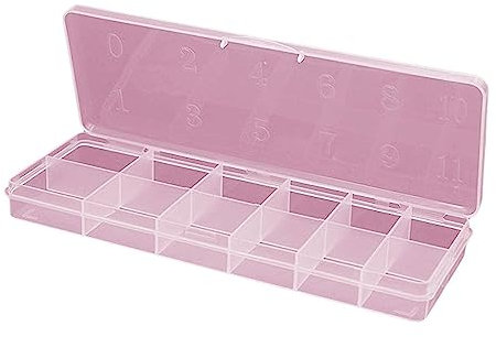 Boîte de rangement à 12 emplacements pour faux ongles avec 1 grille pour faux ongles