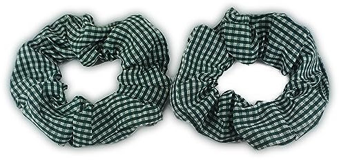 Gingham Hair Scrunchies Gingham School Scrunchie Set Pack Of 2 (Bottle Green)