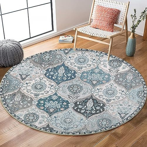 Nyescasa Runder Teppich Vintage Boho Waschbar Baumwollteppich Mandala Bedruckt Wohnzimmerteppich Rund 100cm Flauschig Modern Teppich für Schlafzimmer Wohnzimmer Esszimmer Küche Innen