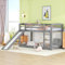 Kehun Kinderbett Etagenbett 90x200, Hochbett Hausbett mit Rutsche und Rausfallschutz für 2 Kinder, Holzbett mit Leiter, Bett Bettgestell aus Massivem Kiefernholz, Grau, ohne Matratze