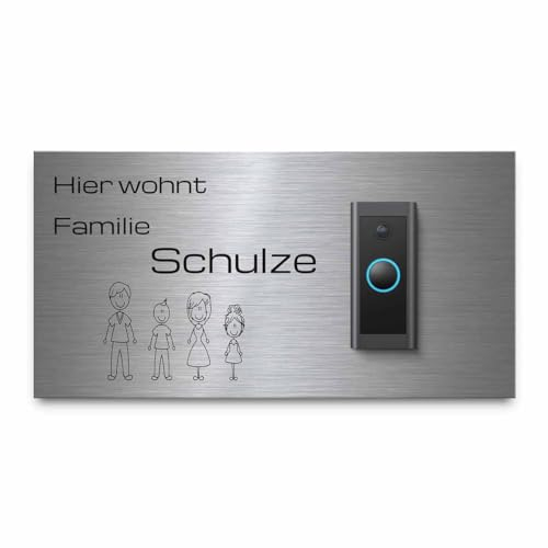 Modernes Klingelschild für Funkklingel Ring Doorbell Wired - personalisiertes Türschild aus Edelstahl mit Gravur | kompatibel mit Ring Klingel Wired - hochwertiges Funkklingel Zubehör