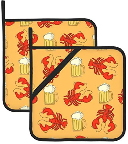 Quadratische isolierte Topfmatte mit Bier- und Krebsmuster, Ofenhandschuhe, hitzebeständige Handschuhe, zum Grillen, Kochen, Mikrowelle
