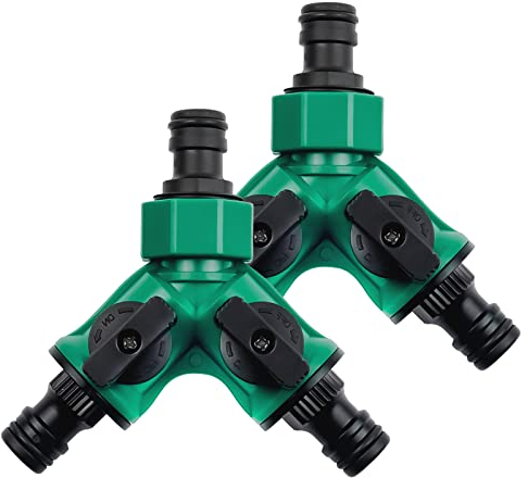 Txeouse Conector 2 Vías Adaptador para Grifo Válvula de Doble Salida en Y Divisor de Manguera de Jardín para Riego de Limpieza al Aire Libre (2 Piezas)
