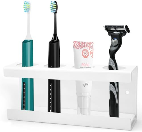 Porta Spazzolino Elettrico, Portaspazzolino da Parete Senza Foratura Portaspazzolini da Bagno da Parete Portaspazzolino Elettrico Resistente All'Umidità e All'Assorbimento Dell'Acqua (4 Foro)