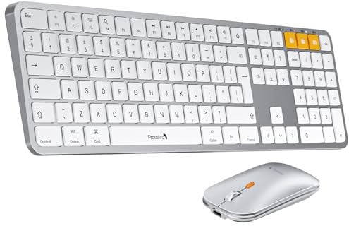 ProtoArc KM100-A Backlit Keyboard and Mouse Set for Mac, Wireless Bluetooth Keyboards Mouse Comb, Rechargeable Ultra Slim Keyboard for MacBook Pro, Macbook Air, iMac, iPad, iPhone, White Silver