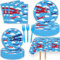 51 Pcs Airplane Party Supplies Airplane Aircraft Disposable Paper Dinner Plates Napkins Forks Table Cloth Dinnerware for Aviation Theme Boys Baby Shower 1st 2nd 3rd 4th Bday Party Decorations