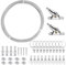 Celepoir Seilspanngarnitur für Vorhang, 10M Gardinen Seilsystem mit 2 Eck-Halter & 2 Arten Metall Clip Haken, 7x7 Gardinen Drahtseil, Vorhang Seilspannsystem für Decke oder Wand, für Licht, Bild