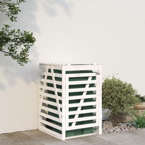 Bulliing Wheelie Bin Storage White 84x90x128.5 cm Solid Wood Pine,Garden Wheelie Bin Hideaway Waste Bin,Storage Shed w/Locking Doors Assisted lift up Lid easy use Outdoor Hygienic Dustbin Unit Cover S